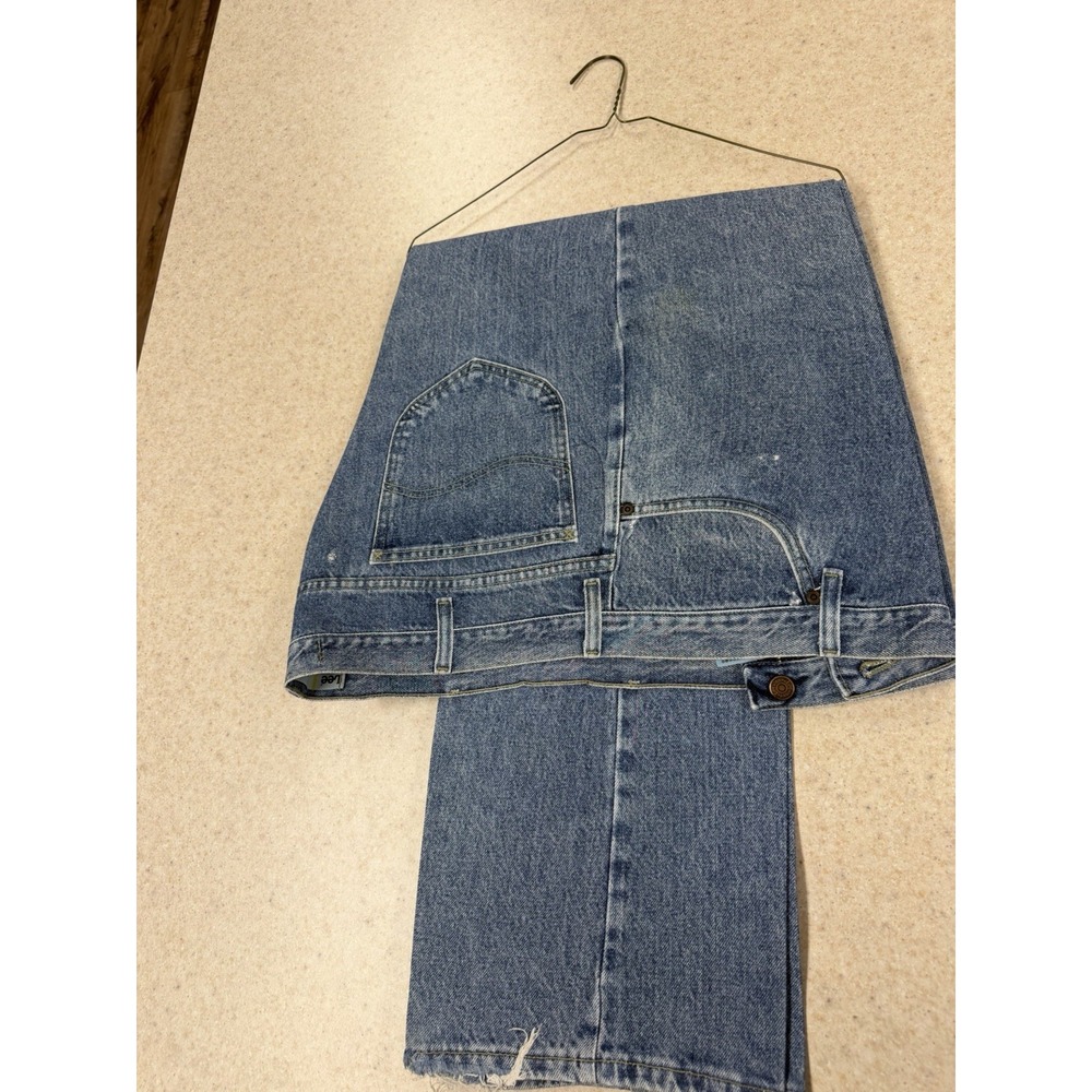 Lee Jeans Mens 48x30 Blue Denim 100% Cotton Distressed Faded Workwear Big Tall